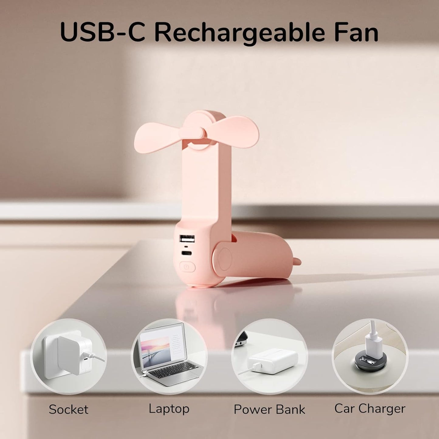 Portable 3-in-1 Pocket Fan with Power Bank