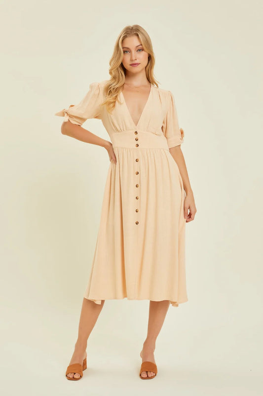 HEYSON Vestido Midi Camisero de Lino con Textura