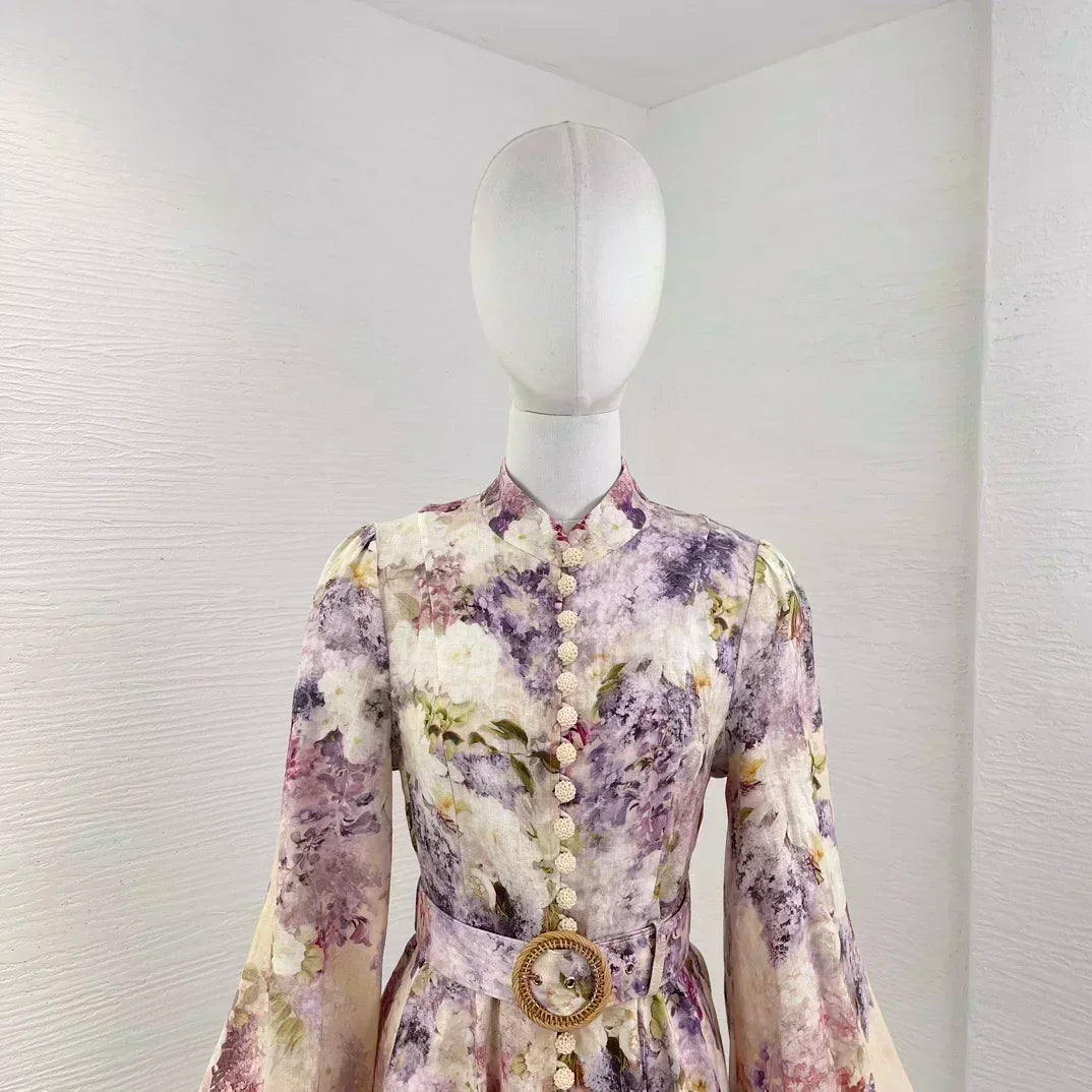 Vestido 'Fiesta Floral' de Fibra Natural con Corte Evasé