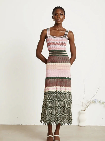 Maxi Vestido de Punto con Estampado Chevron