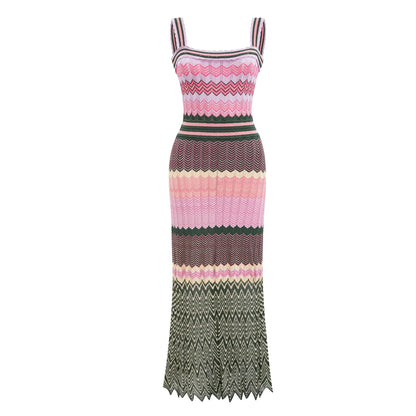 Maxi Vestido de Punto con Estampado Chevron