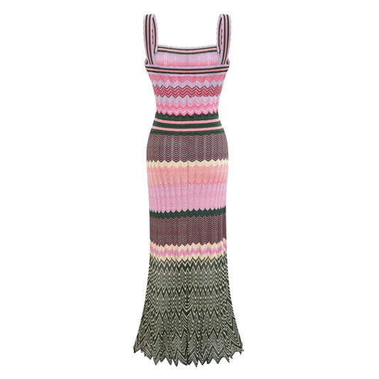 Maxi Vestido de Punto con Estampado Chevron