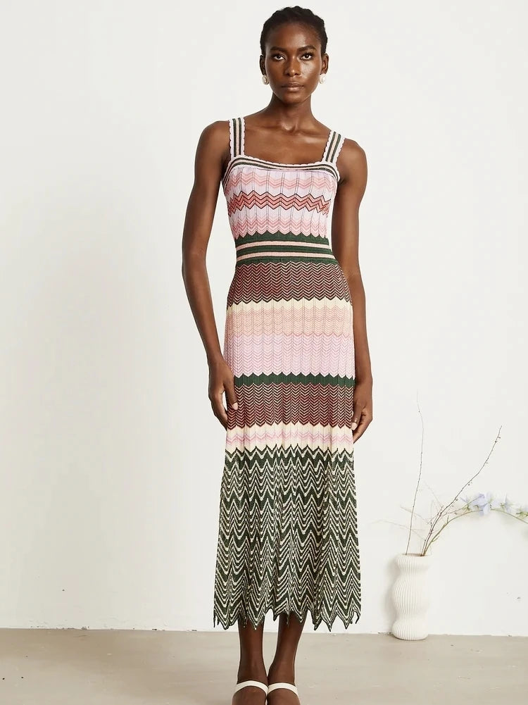 Maxi Vestido de Punto con Estampado Chevron