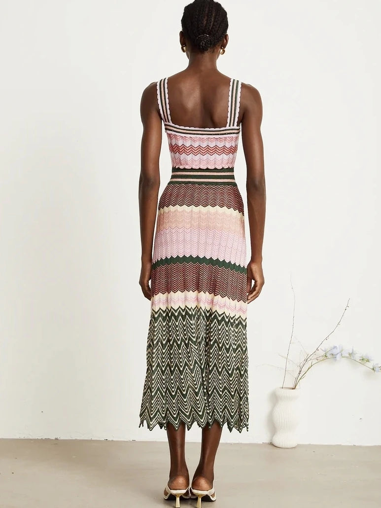 Maxi Vestido de Punto con Estampado Chevron