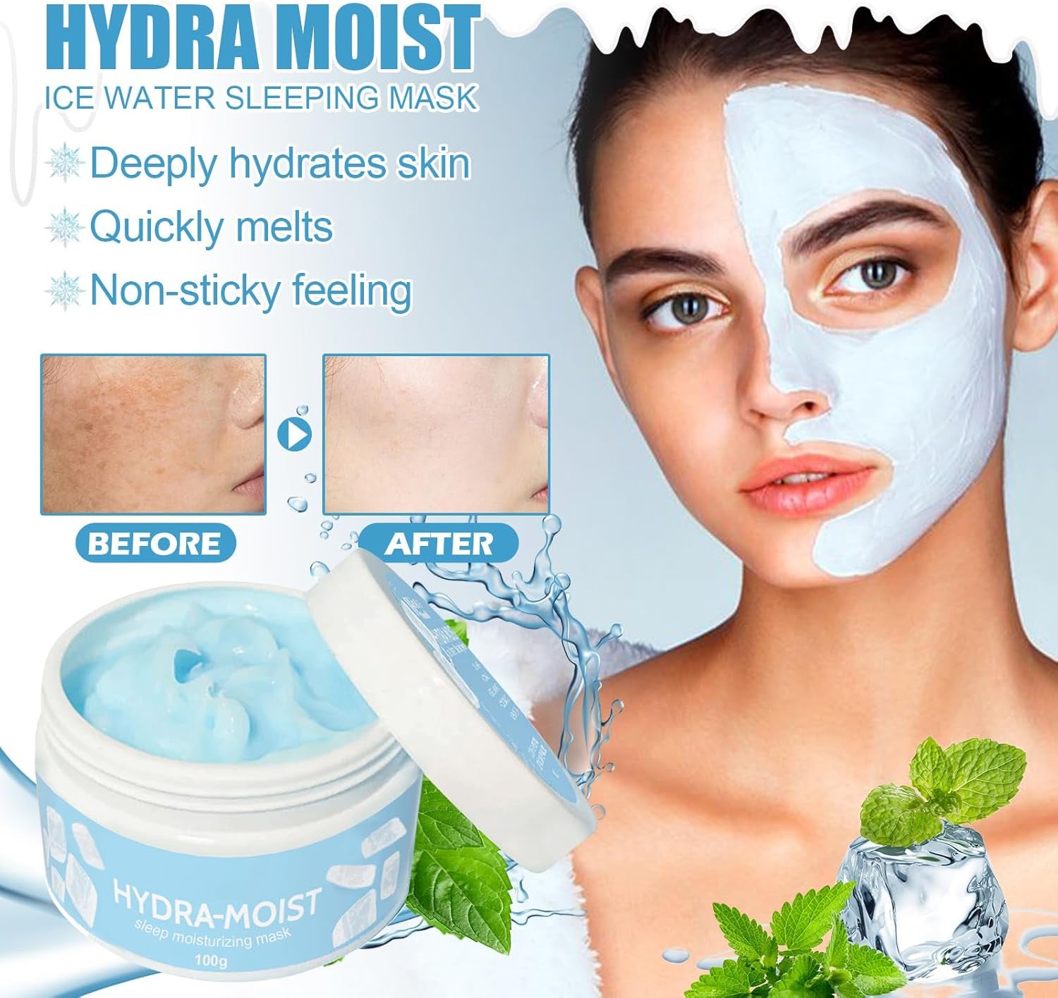 Beauty Hydra Moist Ice Water Sleeping Mask, Hydramoist Ice Water Sleeping Mask, Moisturizer Skin Care Lotion Cream, Hidrata Profundamente Para Aliviar La Sequedad Y La Falta De Brillo (#2)