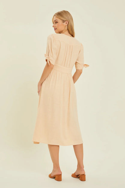 HEYSON Vestido Midi Camisero de Lino con Textura
